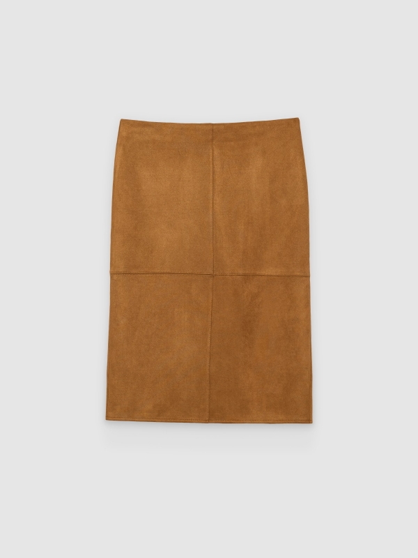Falda midi ante ajustada ocre vista trasera
