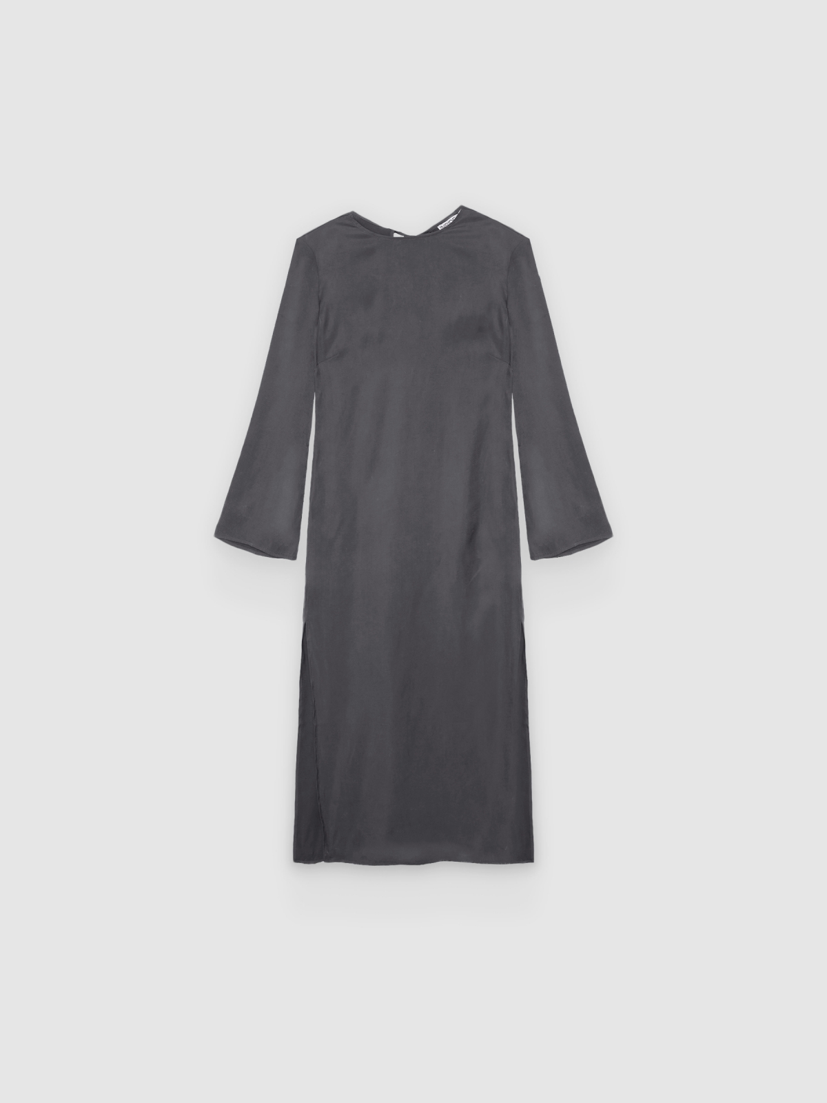 %Pto% Vestido midi franzido com ombreiras cinza escuro vista frontal