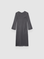 %Pto% Ruched midi dress with shoulder pads dark grey front view