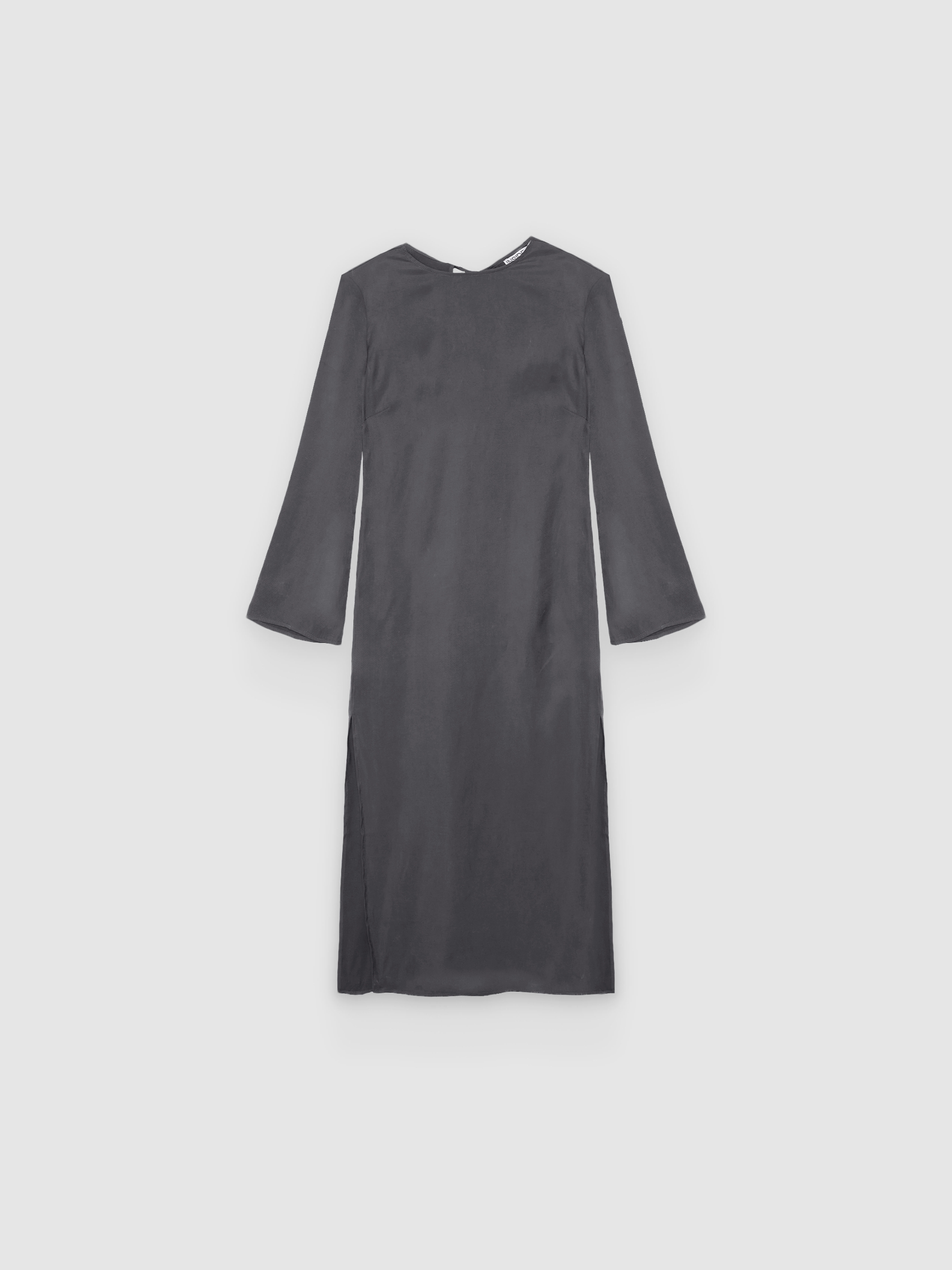  Ruched midi dress with shoulder pads dark grey front view