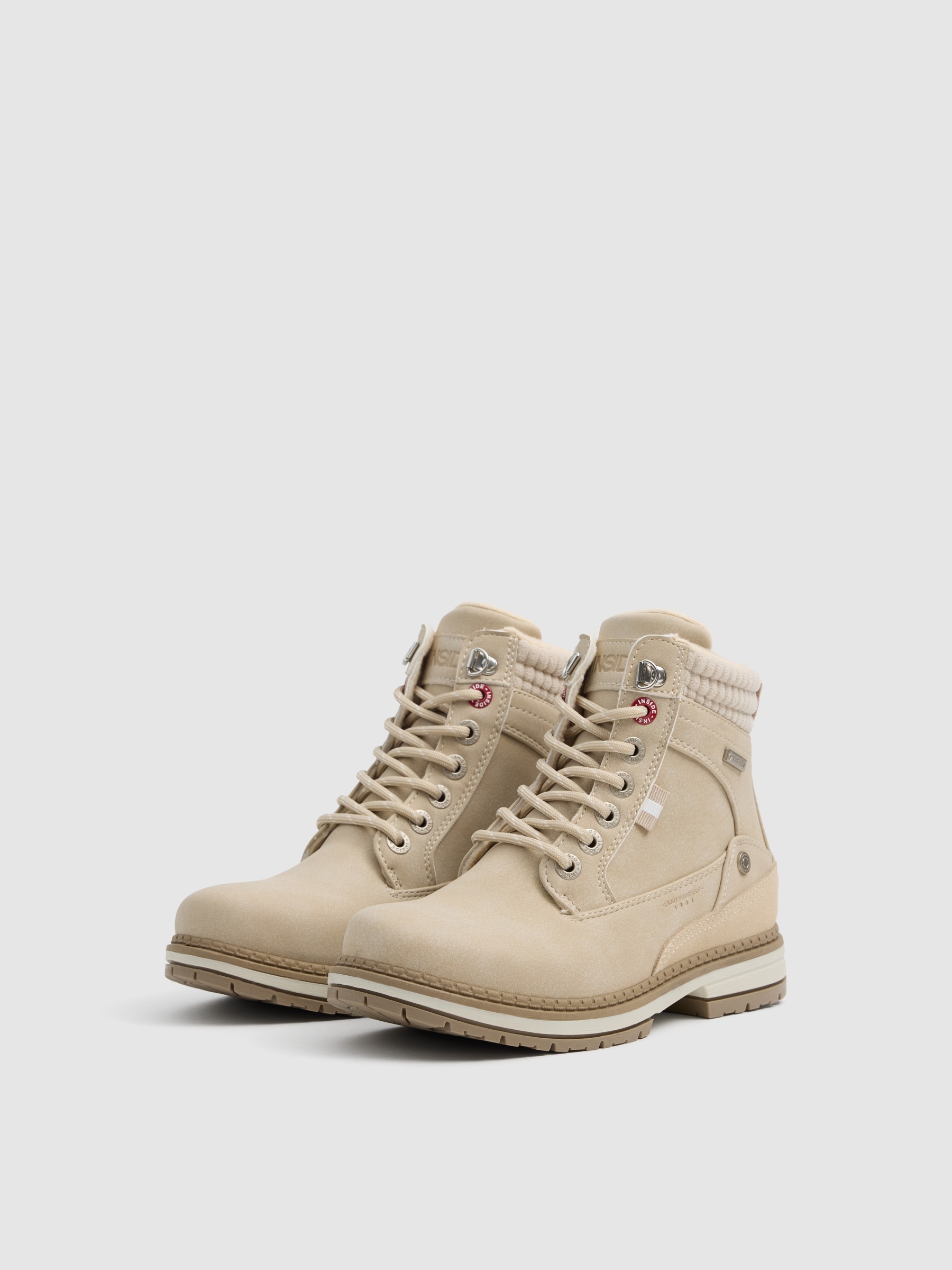 Flat faux-leather hiking boot grey