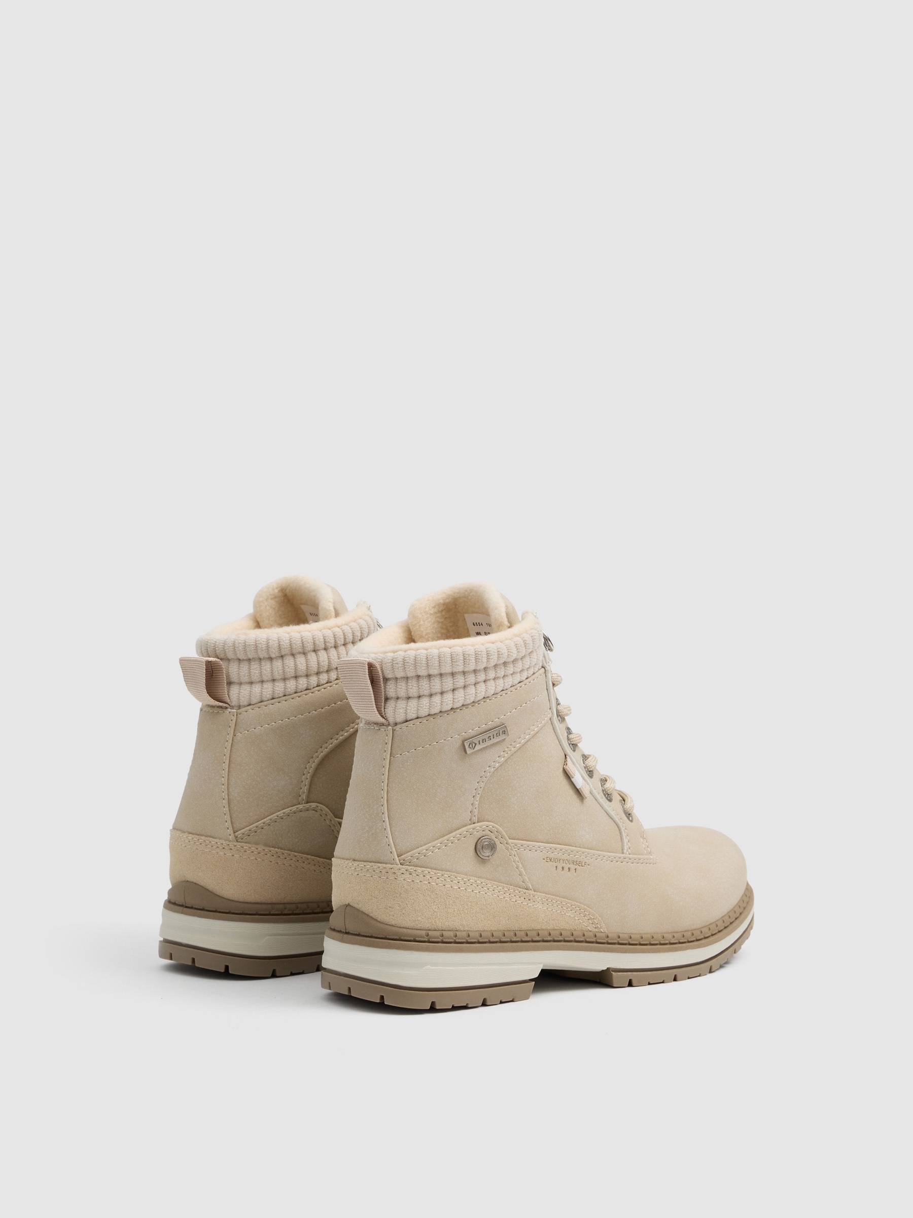 Flat faux-leather hiking boot grey