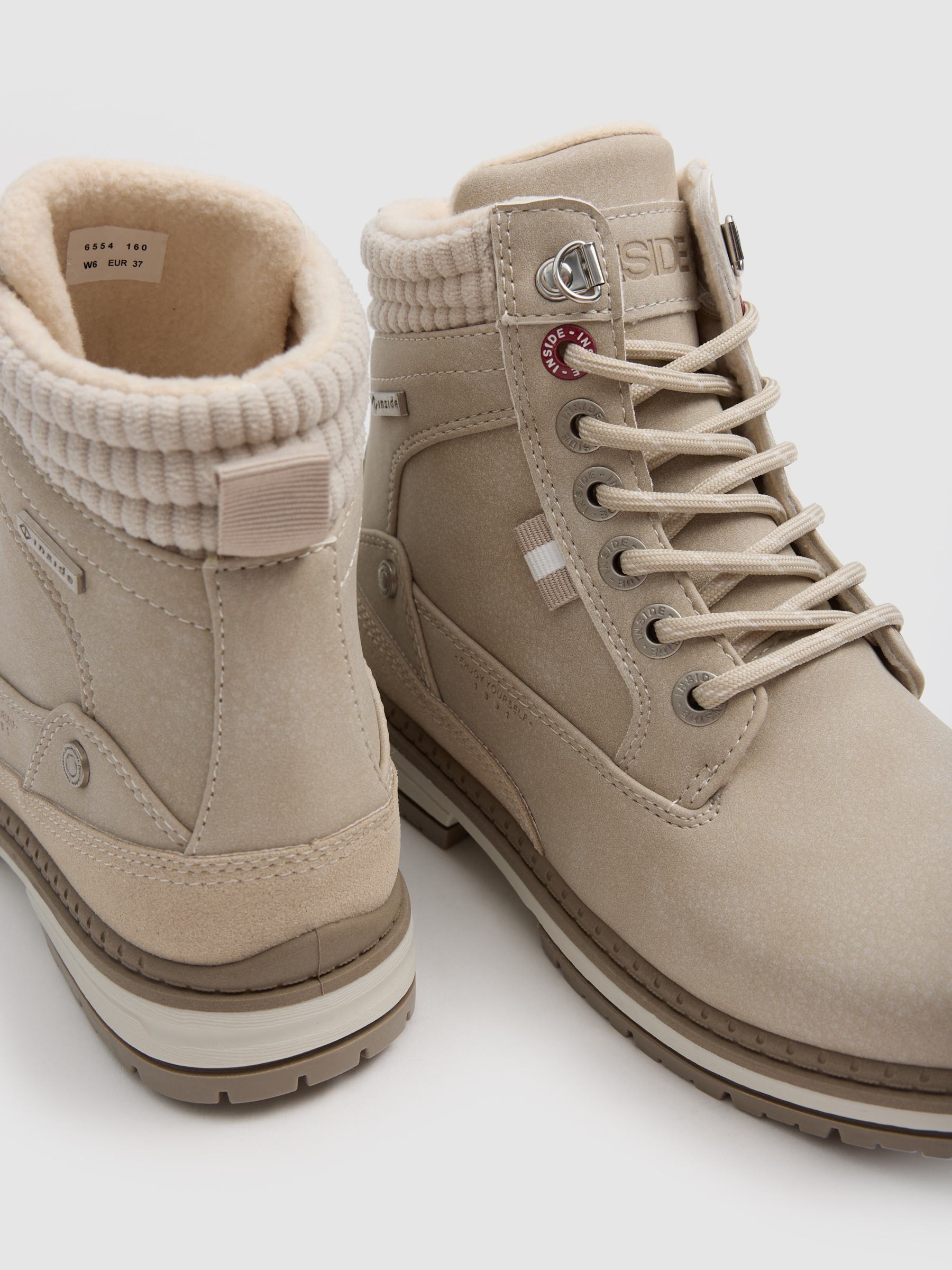 Flat faux-leather hiking boot grey
