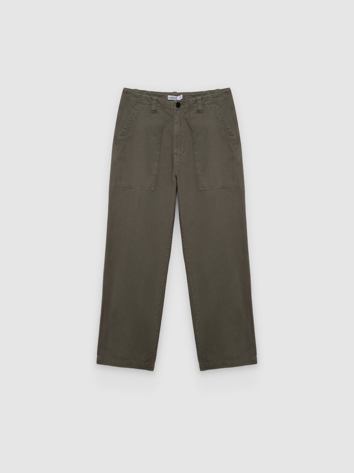 %Pto% Calça cargo relaxed de cintura alta cáqui vista frontal