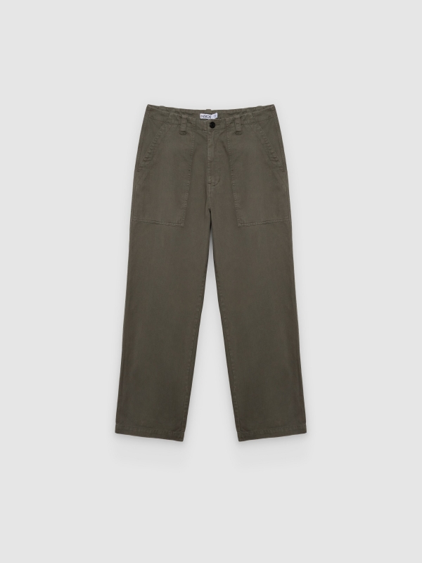  Calça cargo relaxed de cintura alta cáqui vista frontal
