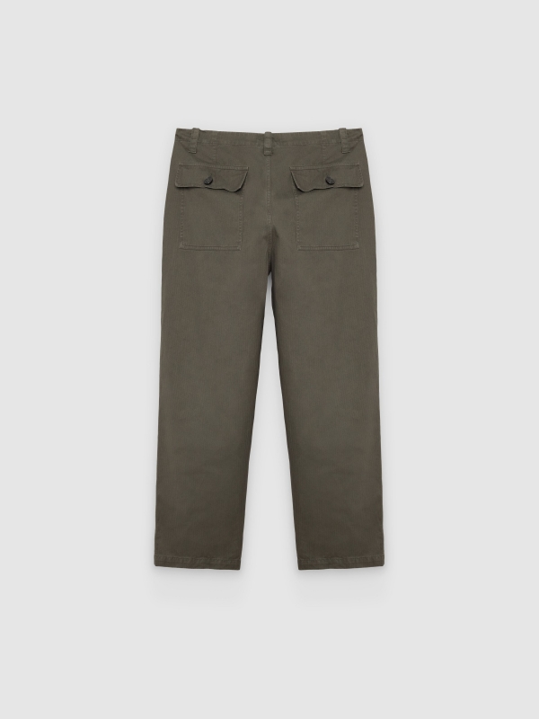Calça cargo relaxed de cintura alta cáqui vista traseira