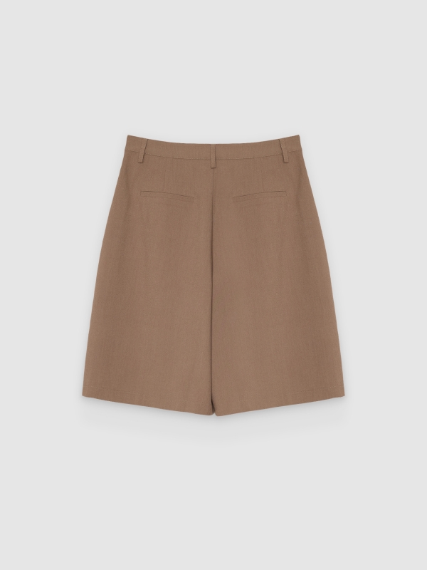 Flowy high-waisted pleated Bermuda shorts taupe back view