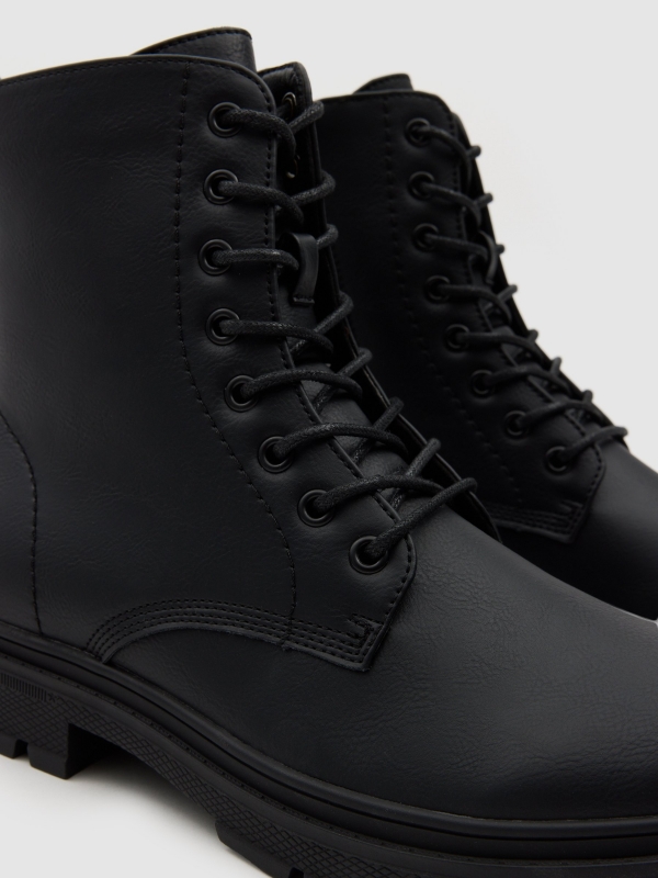 Botas militares casuais em pele sintética preto vista superior
