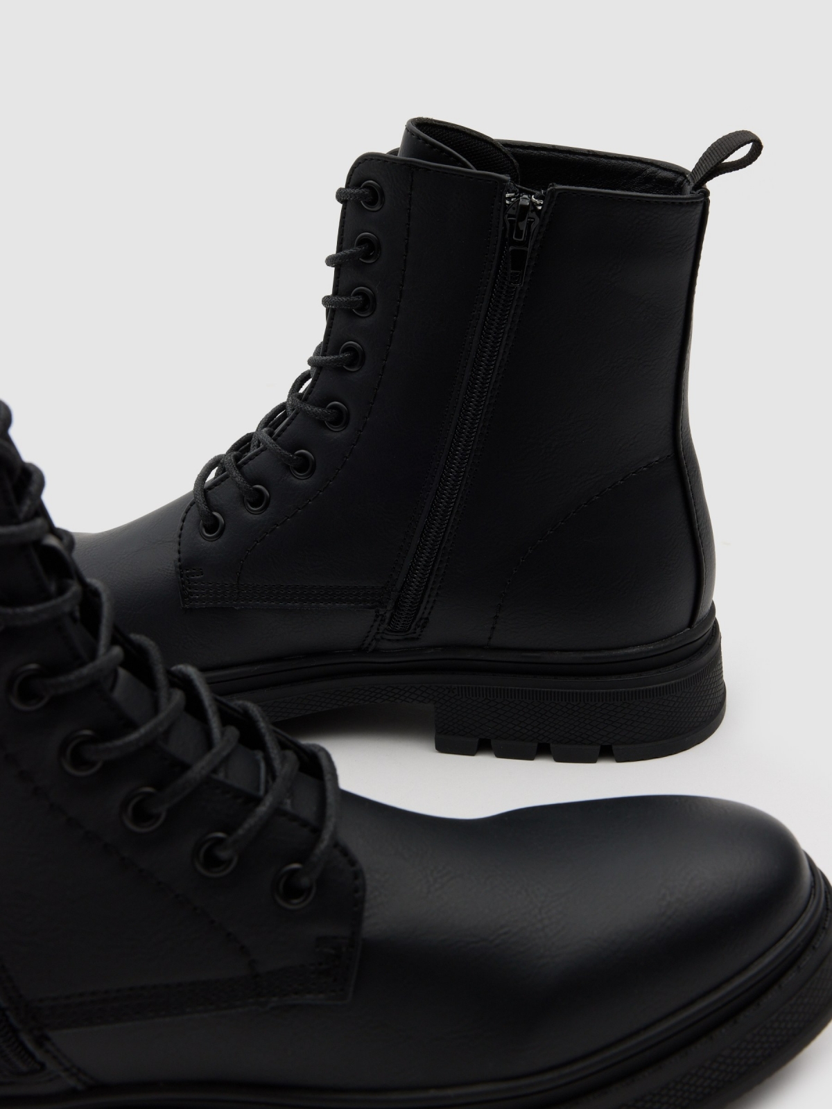 Casual faux leather military boots black detail view