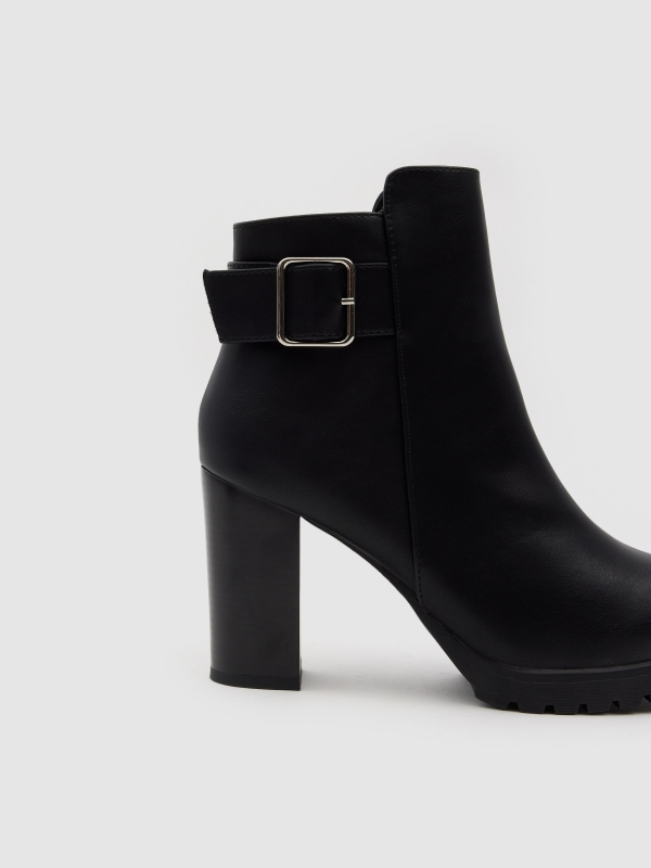High ankle boot with buckle and wide heel black detail view