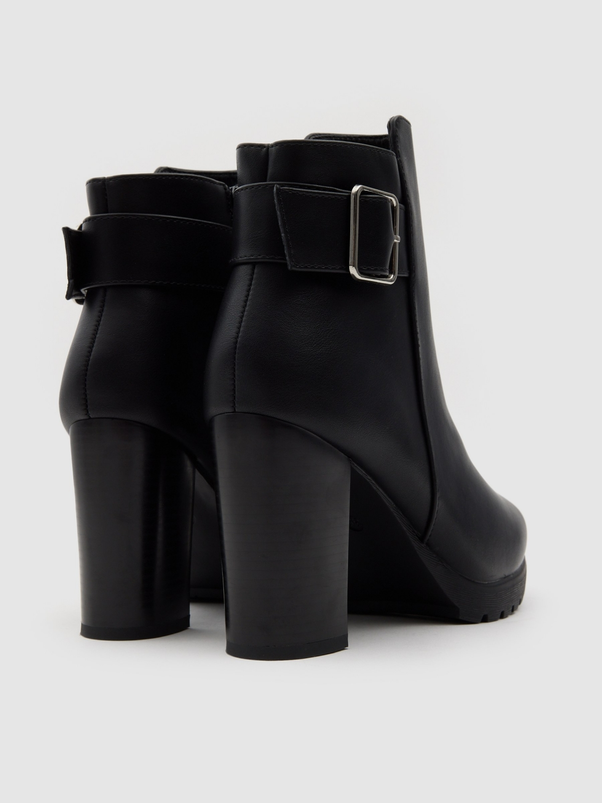 High ankle boot with buckle and wide heel black detail view