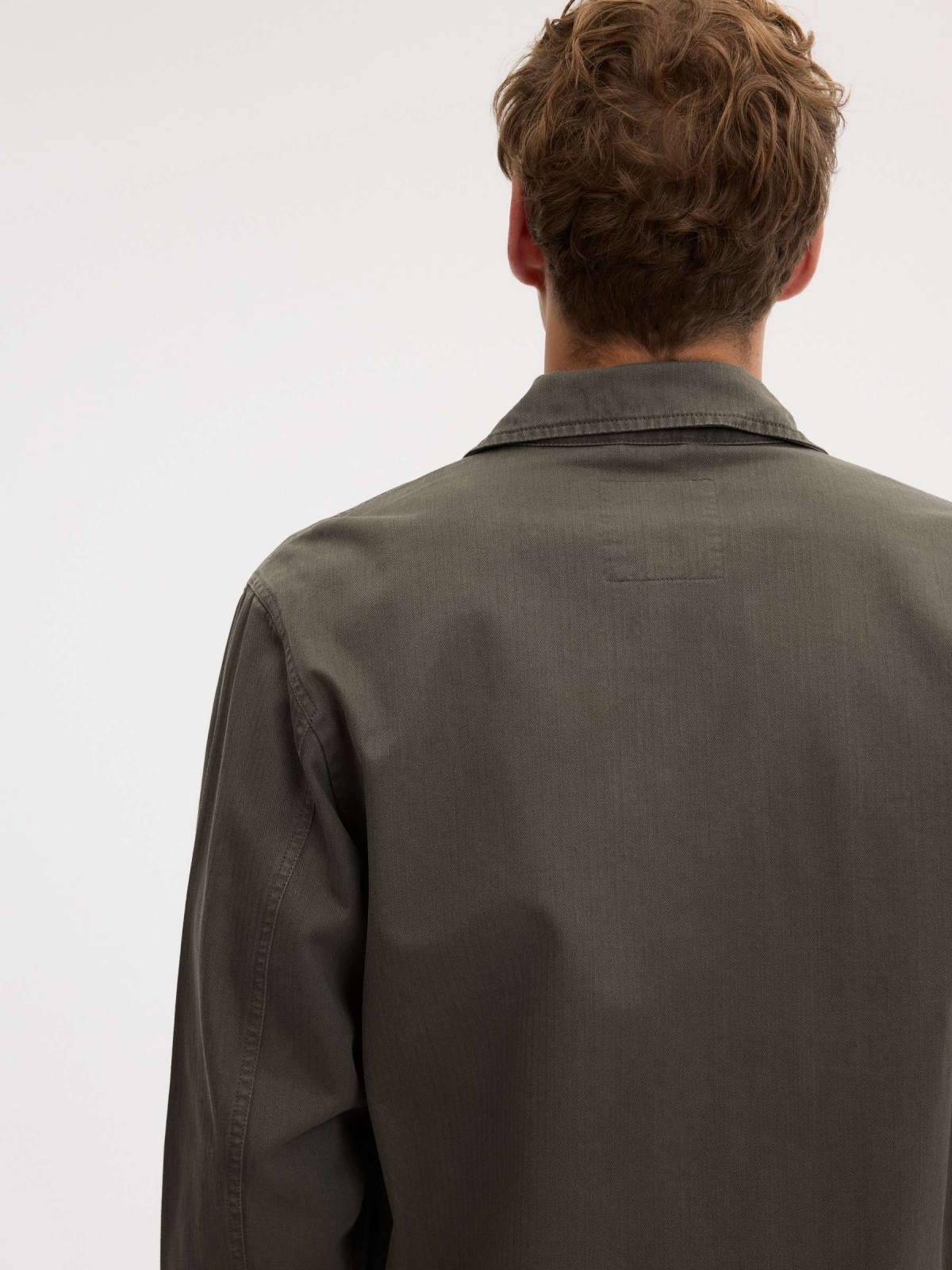 Herringbone canvas jacket with buttons khaki detail view
