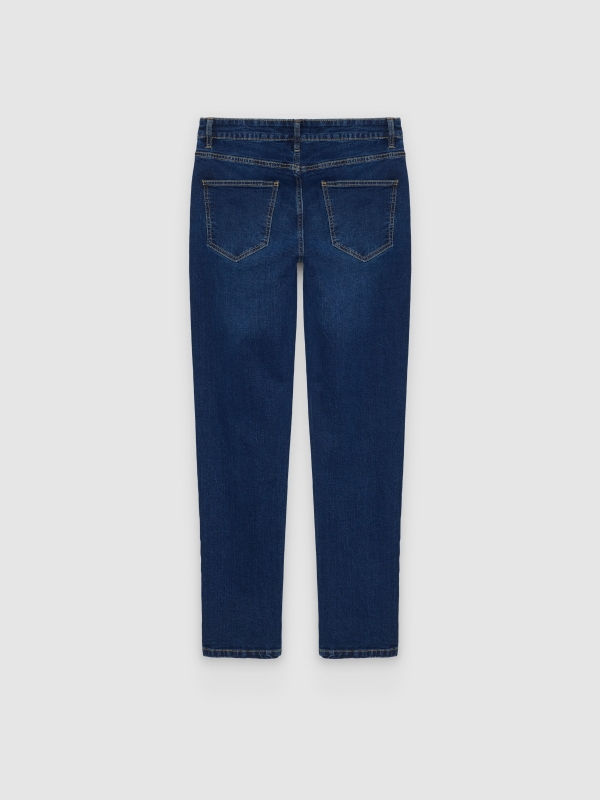 Jeans slim tiro alto denim azul vista traseira