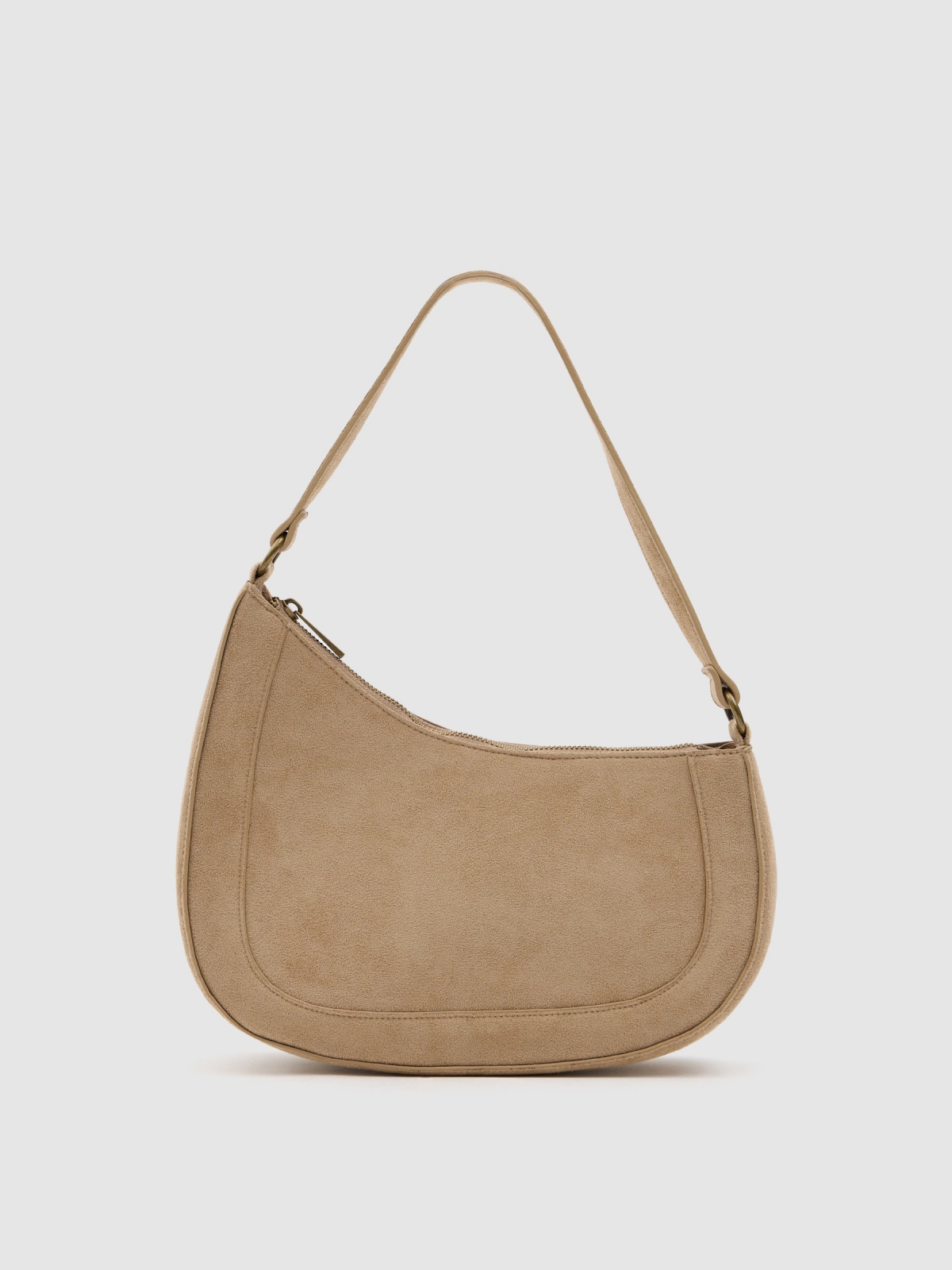 Asymmetric faux leather shoulder bag taupe front view