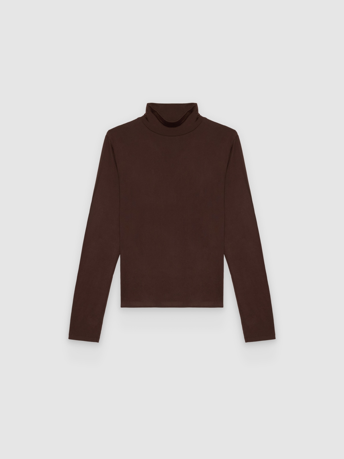 %Pto% Basic slim turtleneck T-shirt chocolate front view