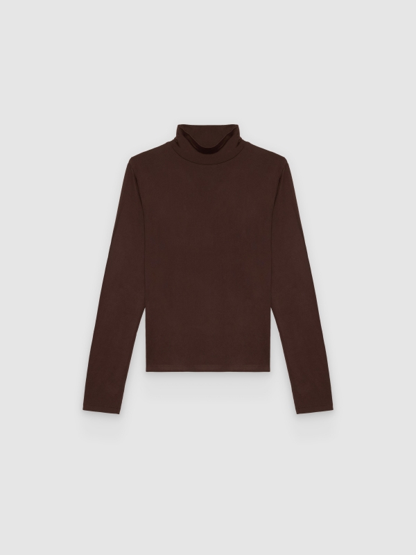  Basic slim turtleneck T-shirt chocolate front view