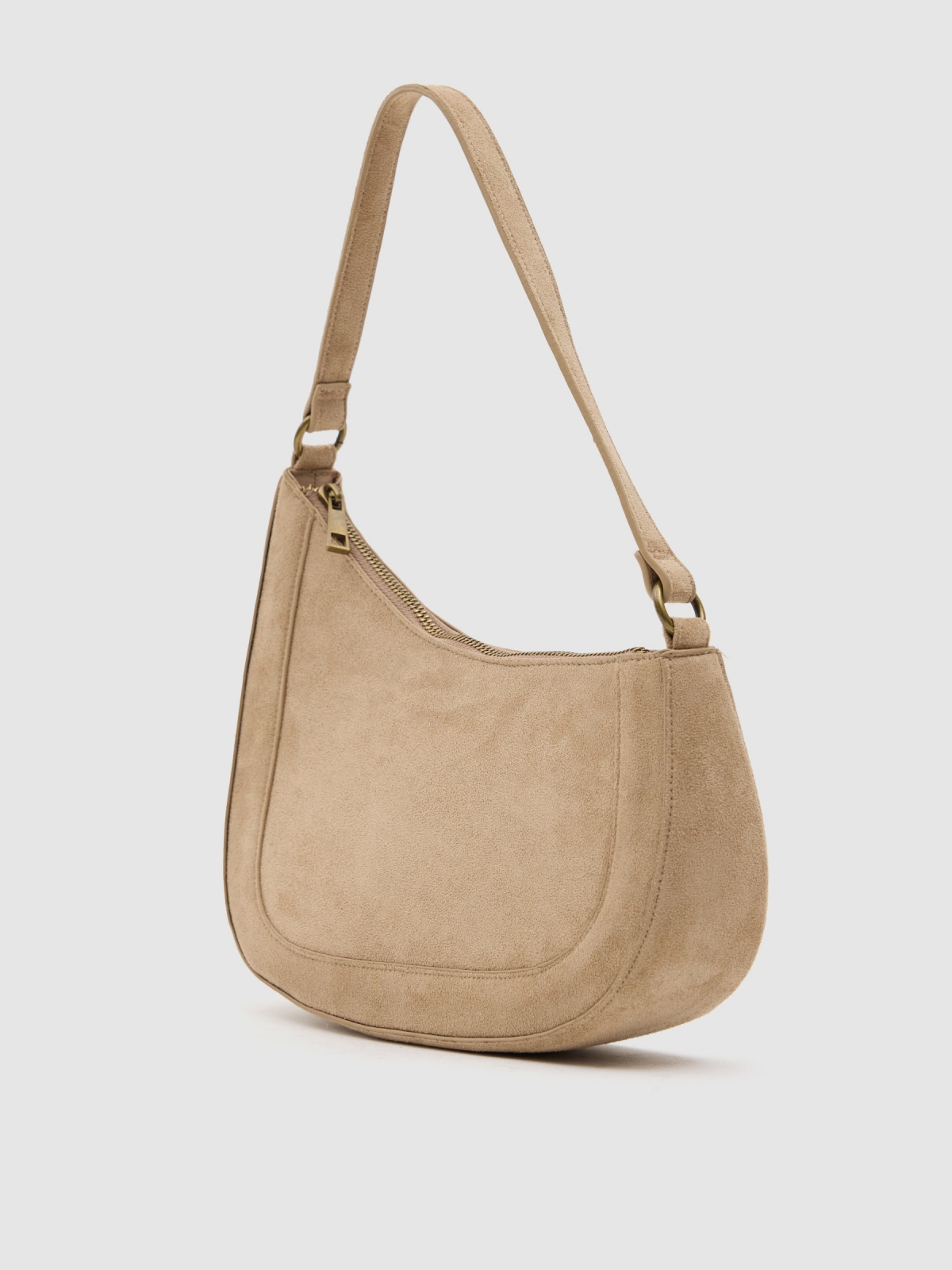 Bolso hombro asimétrico efecto piel taupe vista lateral 45º