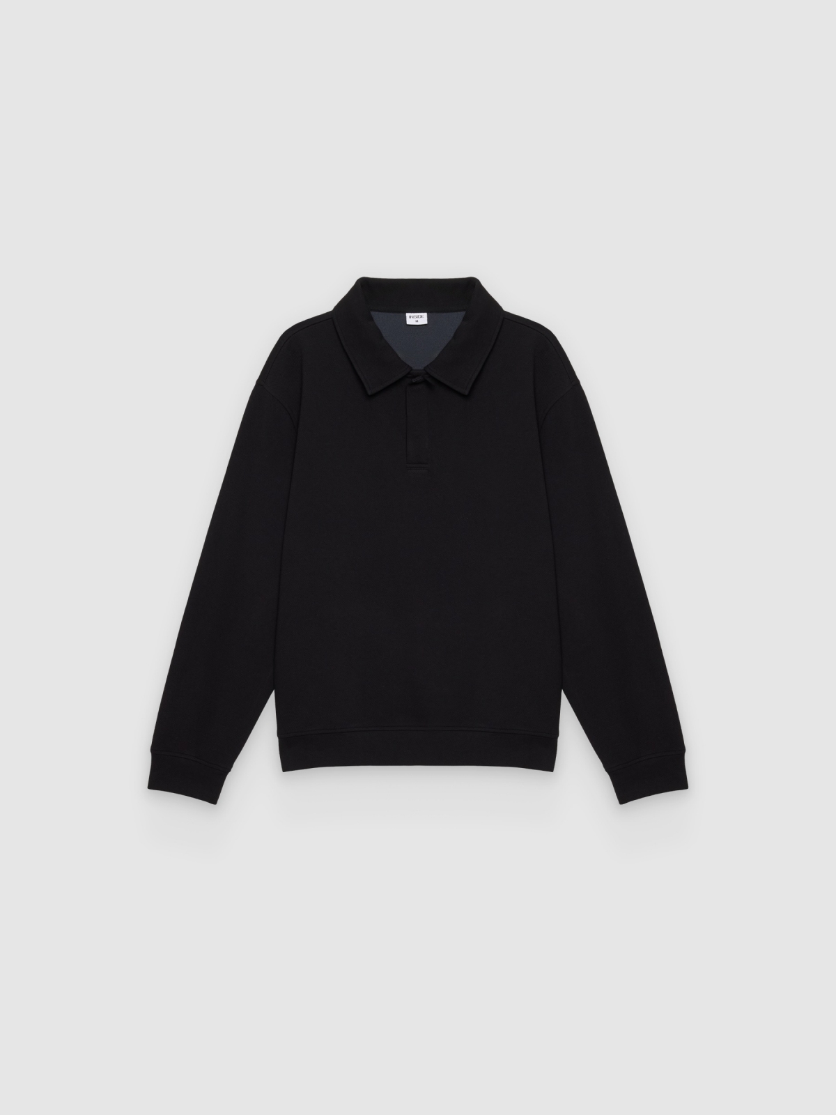%Pto% Sudadera polo oversize con botones negro vista frontal