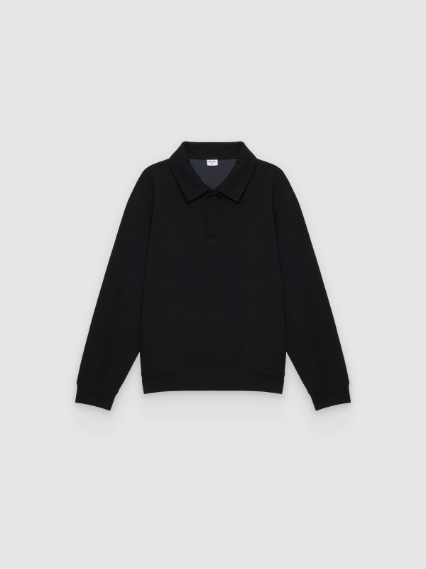 Oversized polo sweatshirt with buttons black front view