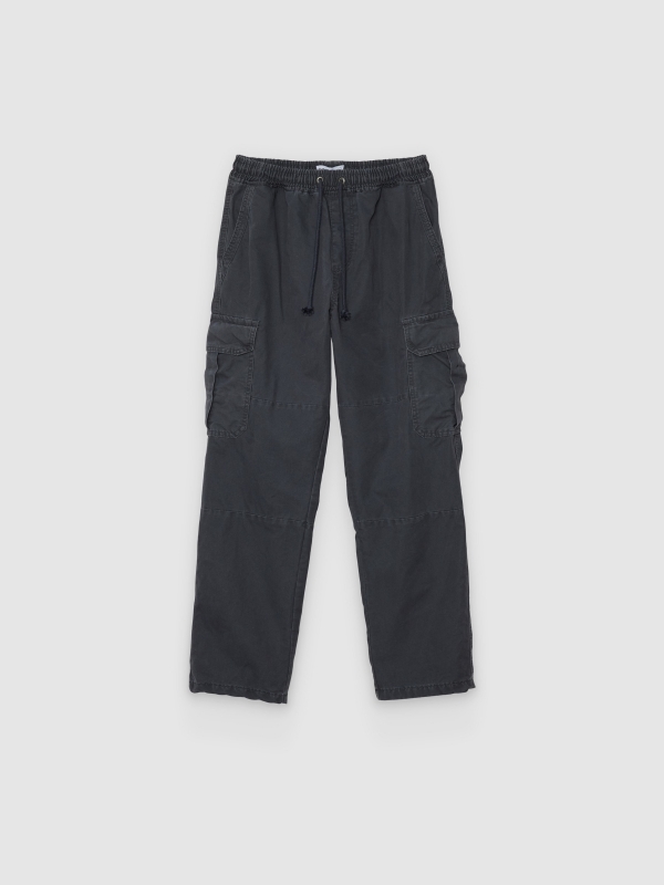  Pantalón cargo algodón tiro alto azul marino vista frontal