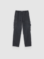 %Pto% High-waisted cotton cargo pants navy front view