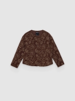 %Pto% Oversized floral bomber jacket aubergine front view