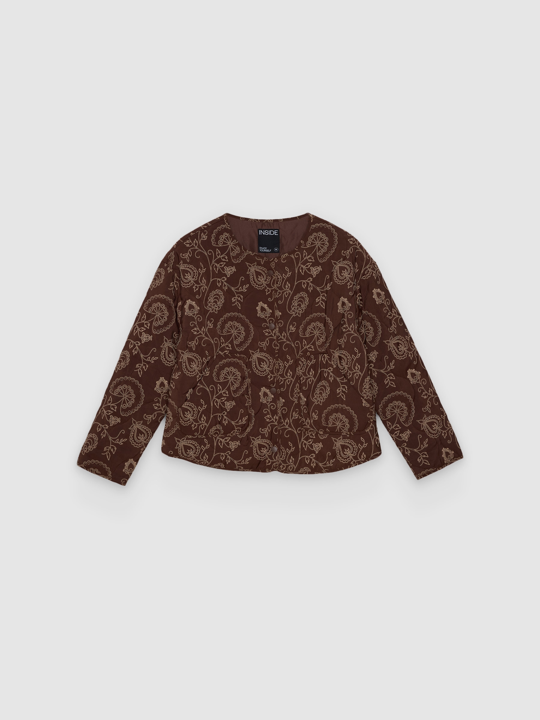 %Pto% Oversized floral bomber jacket aubergine front view