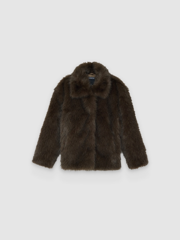  Regular faux fur jacket taupe front view