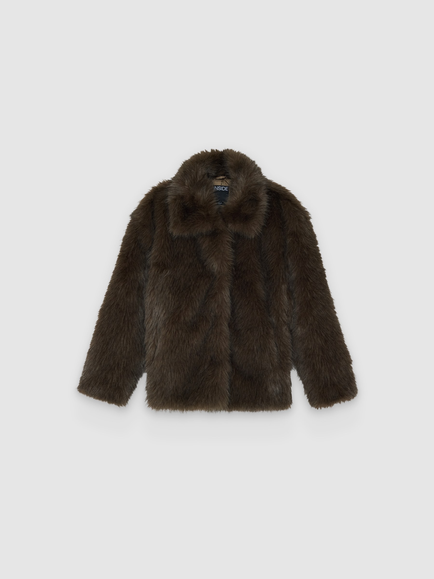 %Pto% Regular faux fur jacket taupe front view