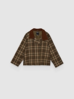 %Pto% Trench curto xadrez oversized cáqui vista frontal