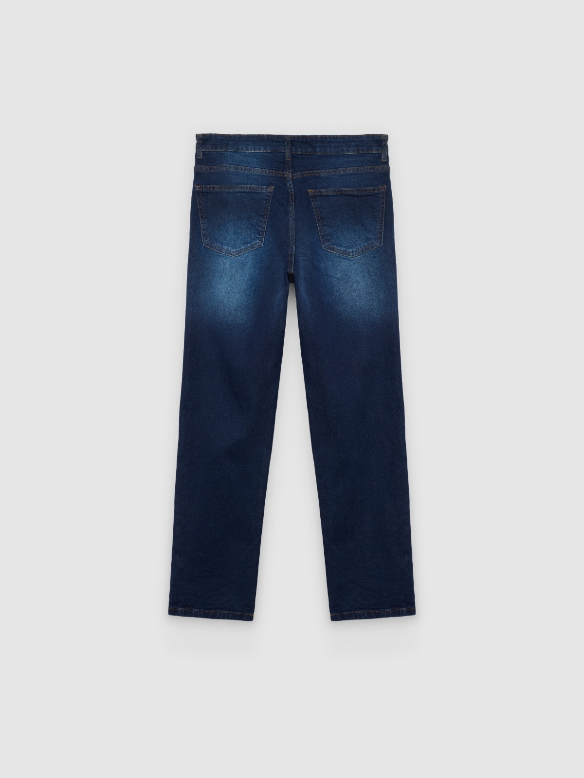 Jeans regular de cintura alta em denim azul vista traseira