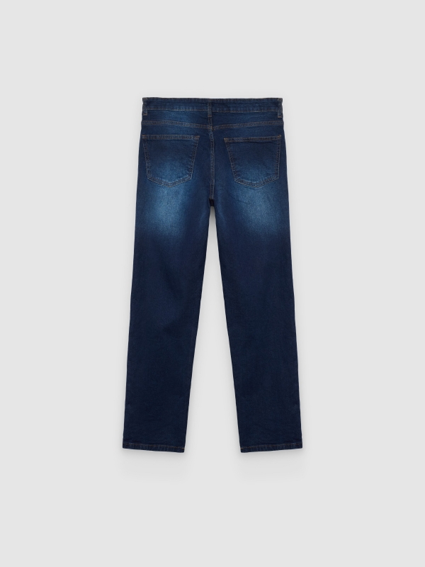 Jeans regular de cintura alta em denim azul vista traseira