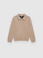 %Pto% Oversized polo sweatshirt with buttons beige front view