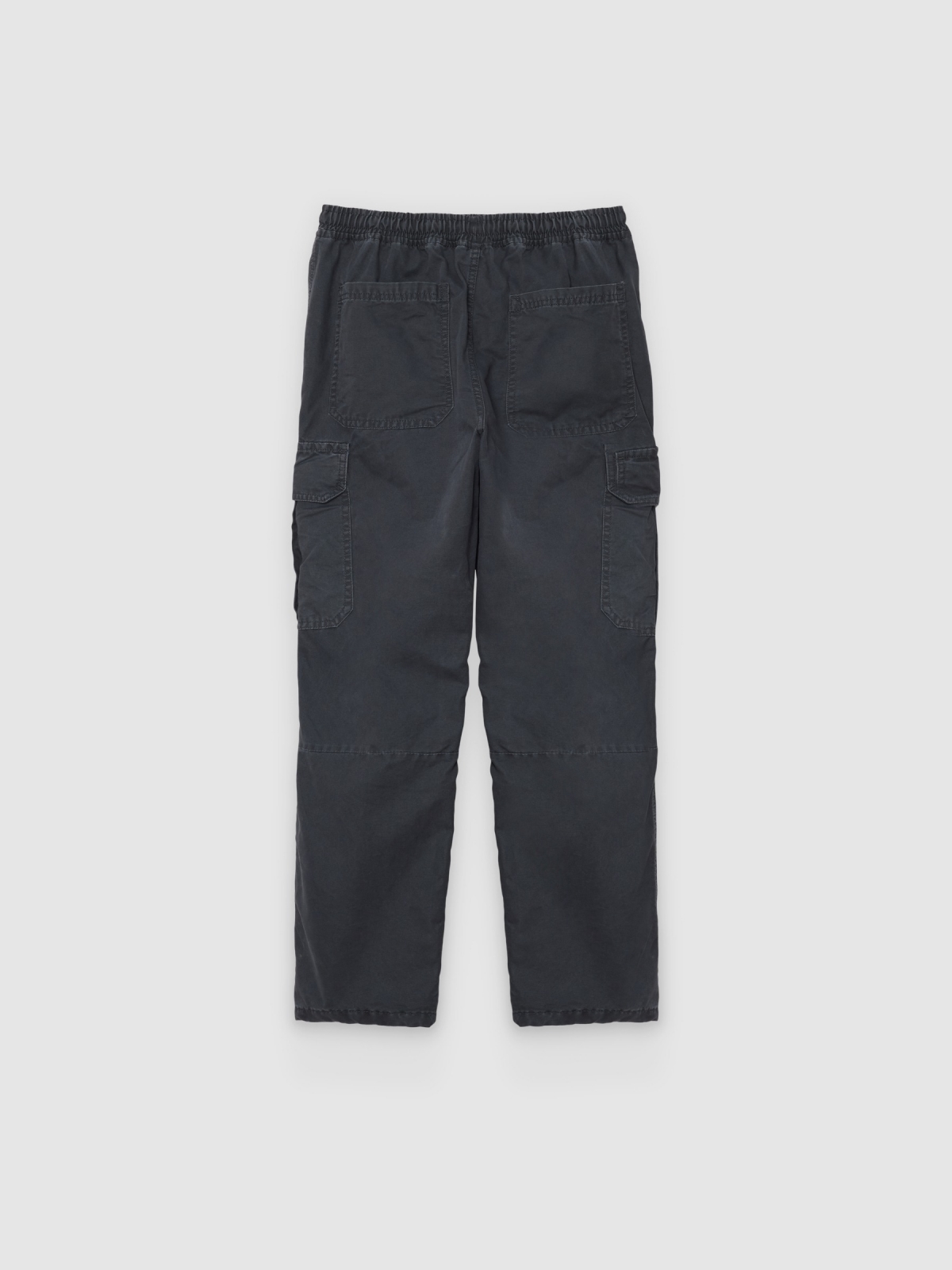 High-waisted cotton cargo pants navy back view