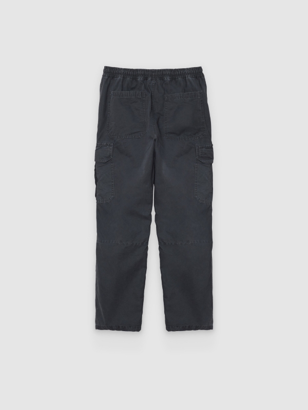 High-waisted cotton cargo pants navy back view