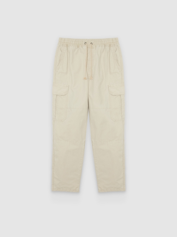  High-waisted cotton cargo pants raw front view