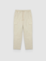%Pto% Pantalón cargo algodón tiro alto crudo vista frontal