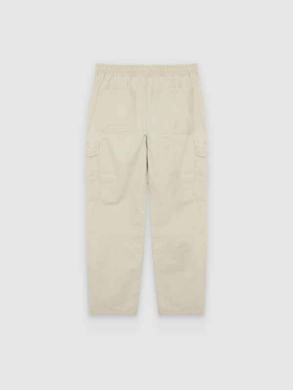 Pantalón cargo algodón tiro alto crudo vista trasera