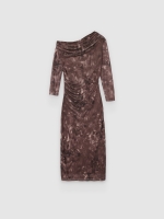%Pto% Vestido midi de tule floral assimétrico chocolate vista frontal