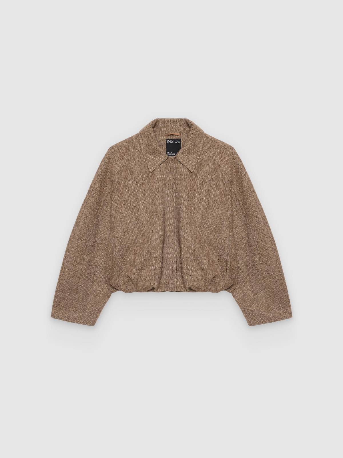 %Pto% Herringbone tweed bomber brown front view