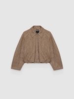 %Pto% Herringbone tweed bomber brown front view