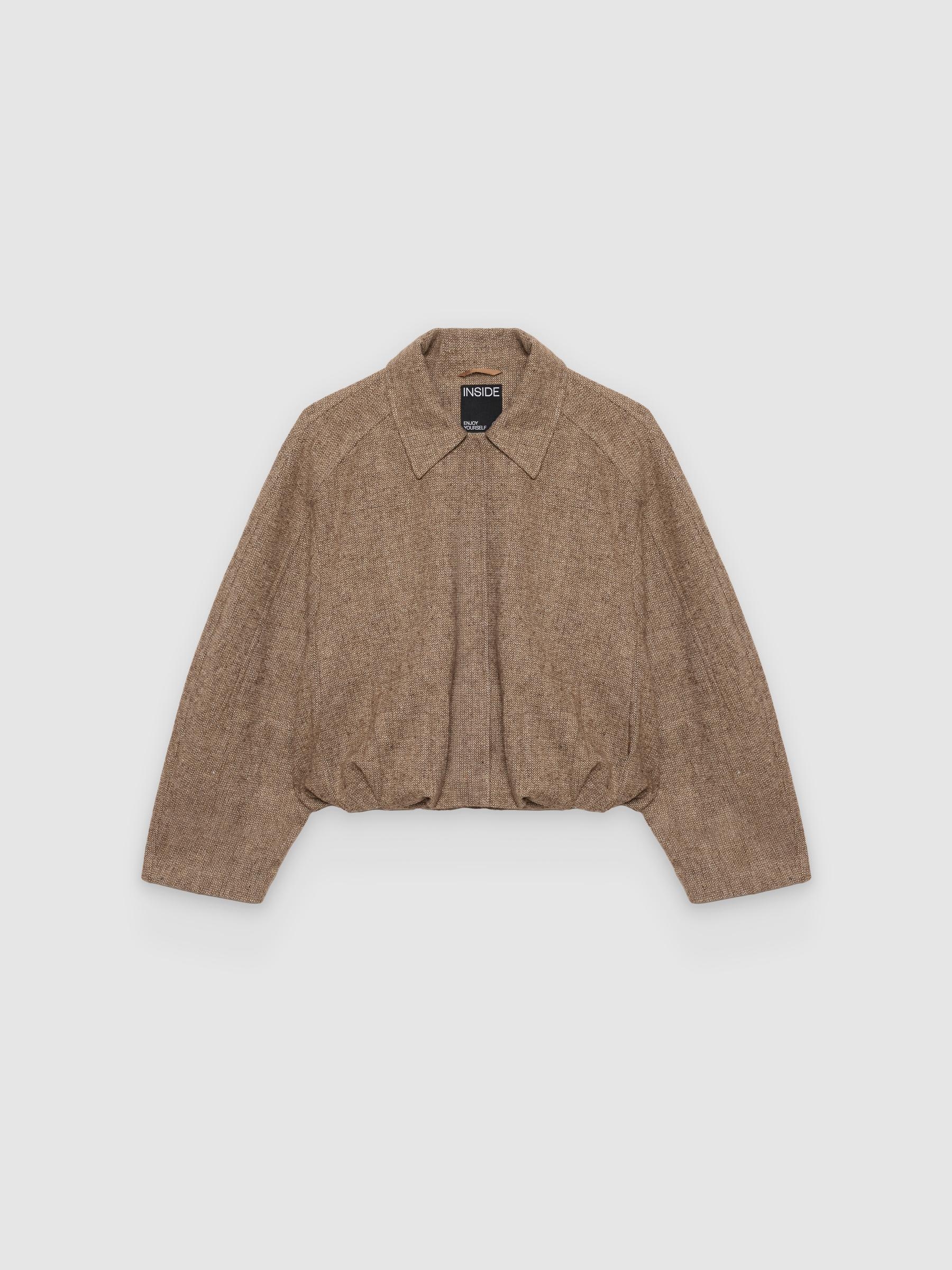 %Pto% Herringbone tweed bomber brown front view