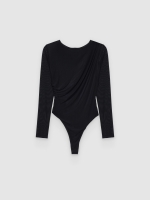 %Pto% Ruched long-sleeve tulle bodysuit black front view