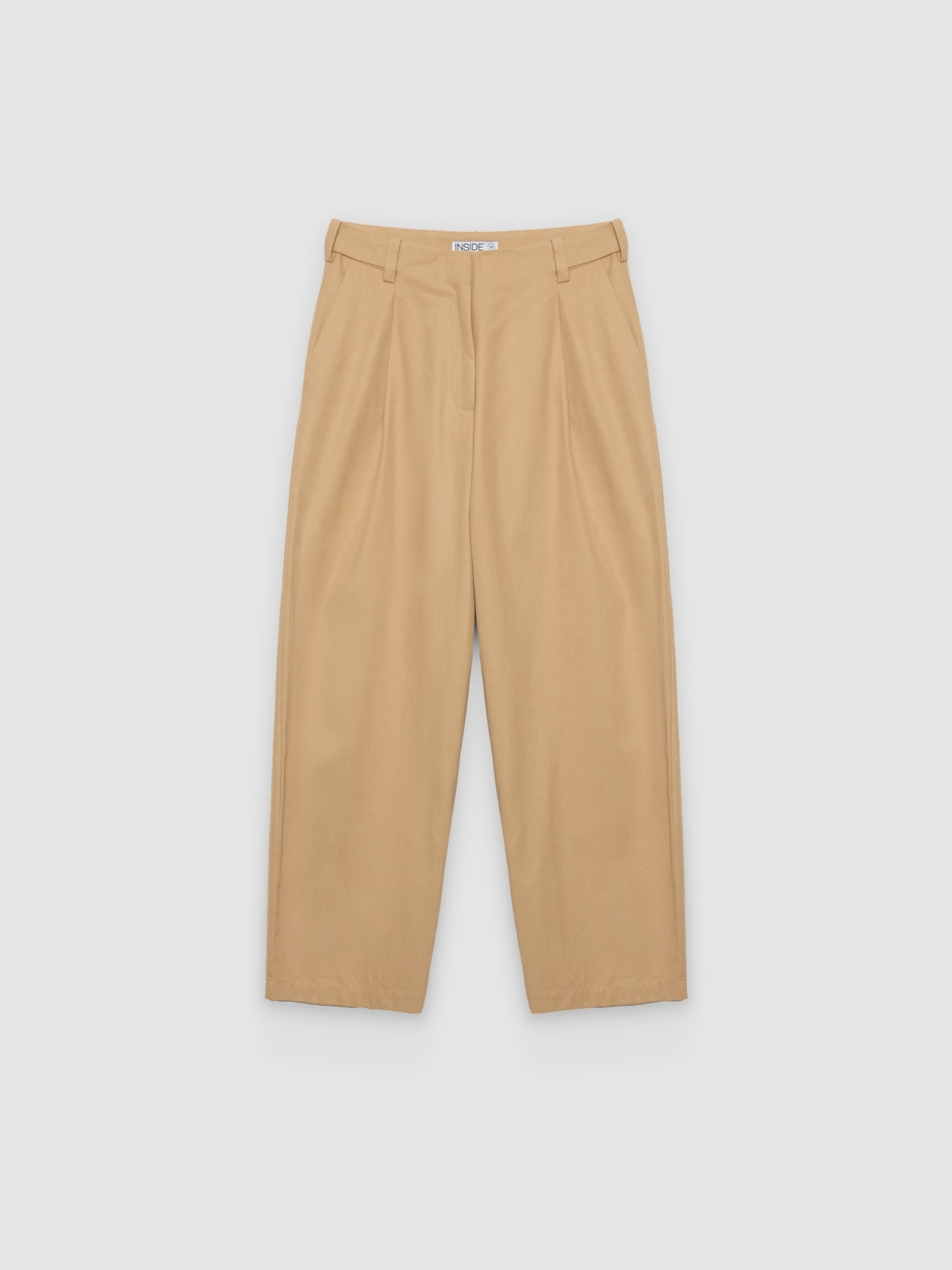 %Pto% Pantalón pinzas algodón ajustable arena vista frontal