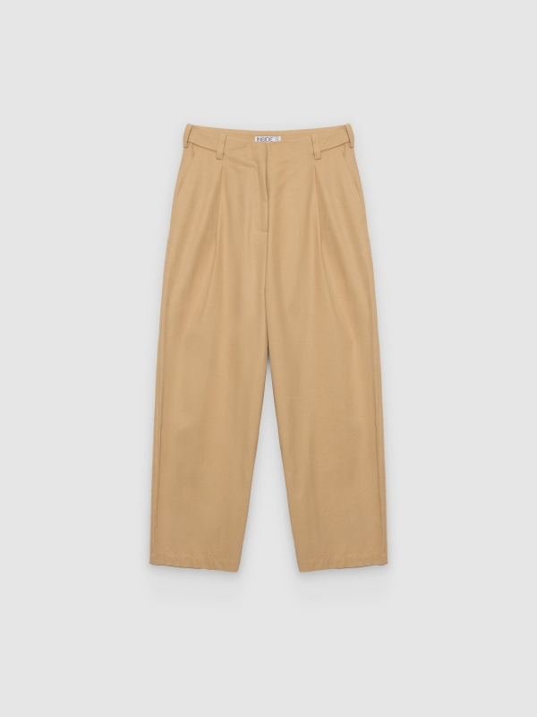  Adjustable cotton pleated pants sand front view