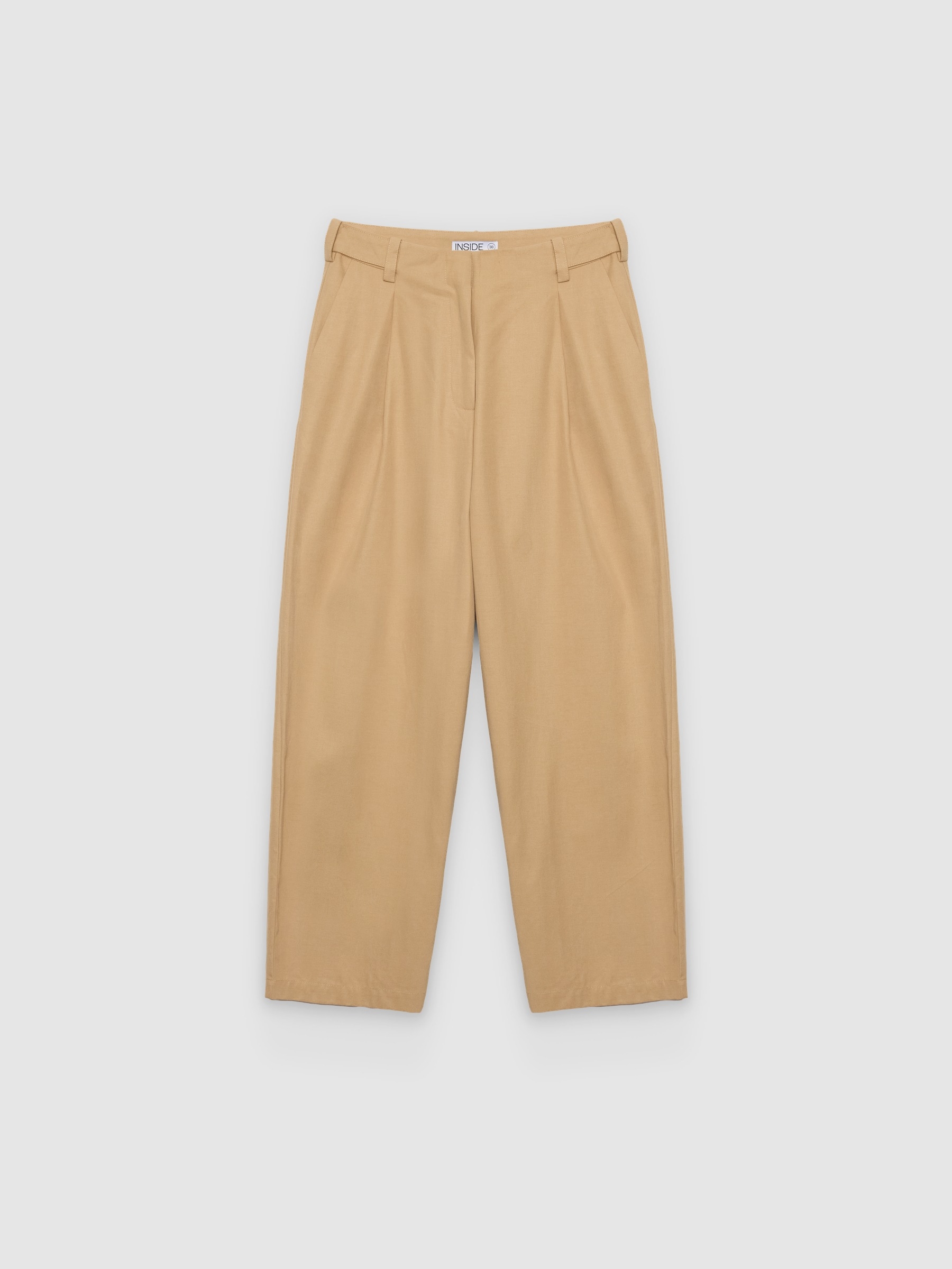  Adjustable cotton pleated pants sand front view