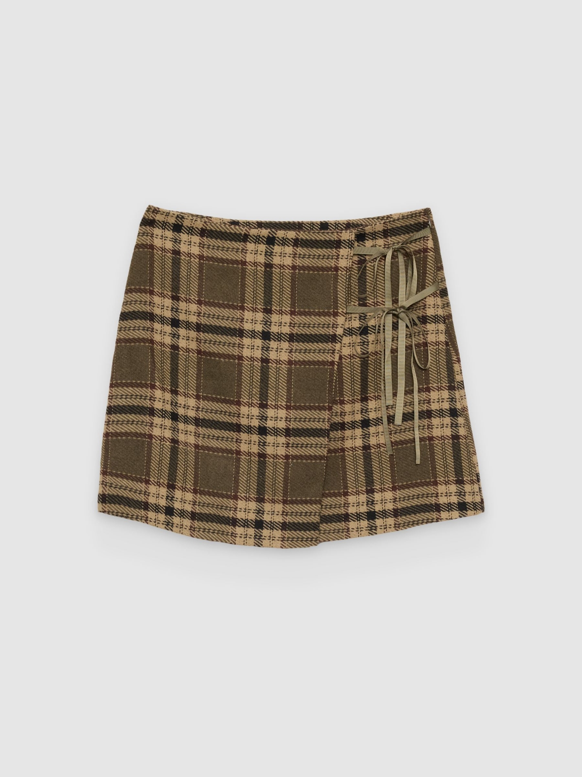 %Pto% Minissaia xadrez laços tailoring cáqui vista frontal