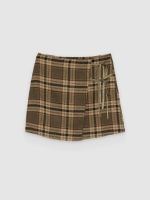 %Pto% Minissaia xadrez laços tailoring cáqui vista frontal