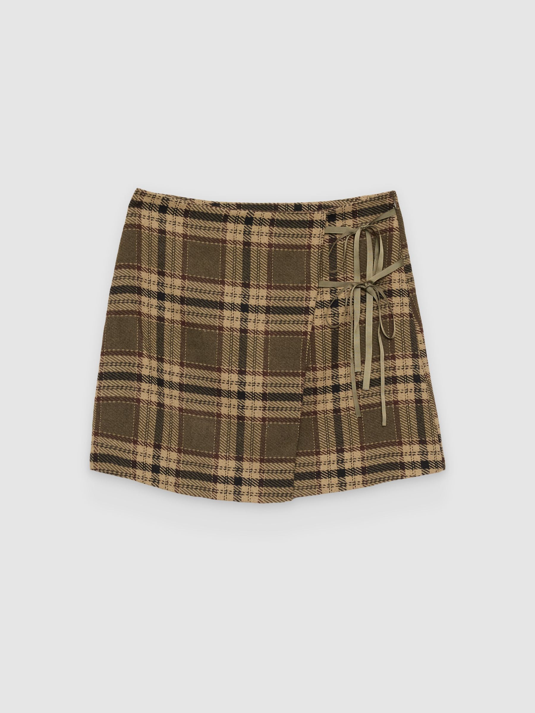  Minissaia xadrez laços tailoring cáqui vista frontal