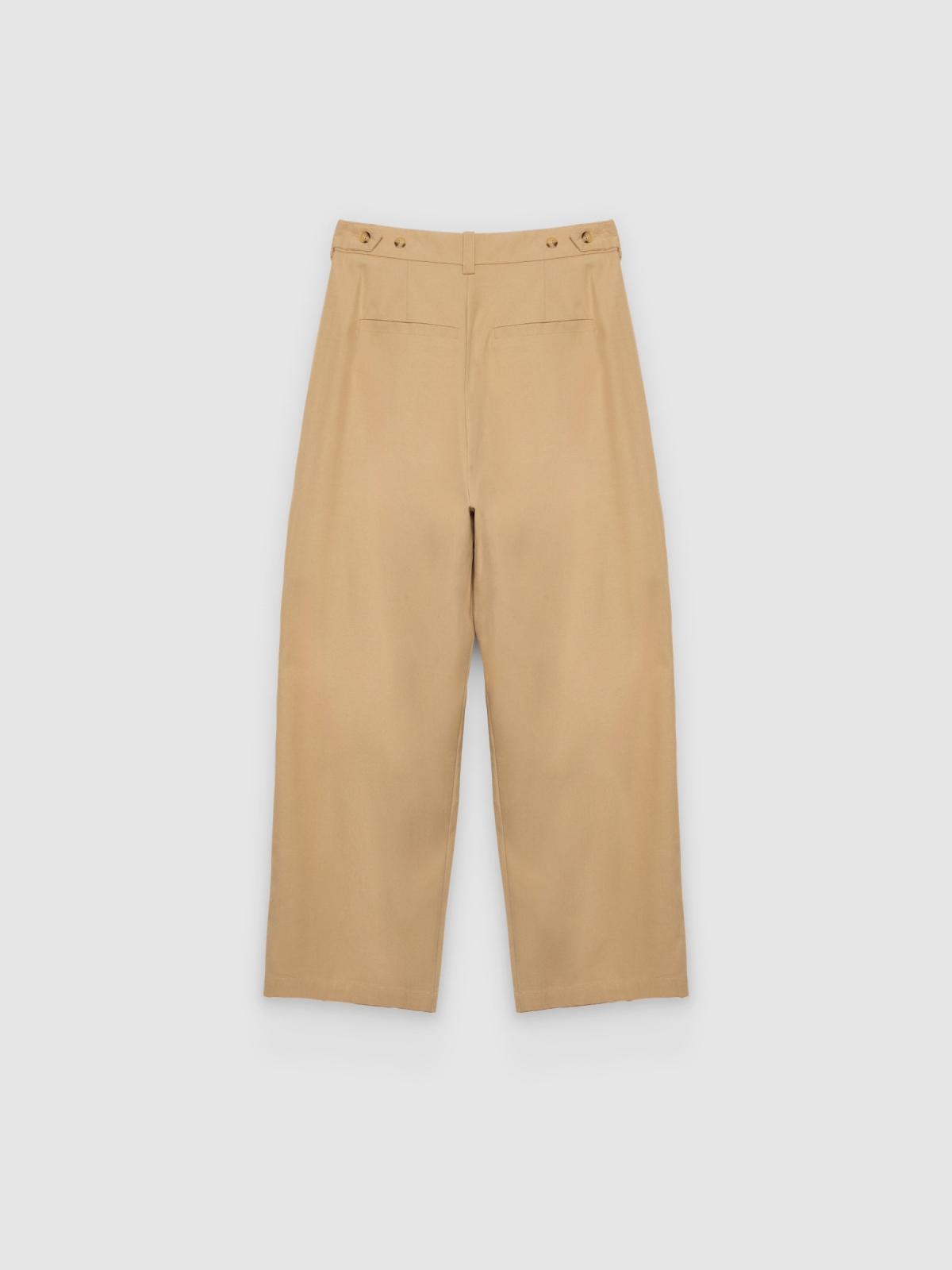 Calça de algodão com pregas ajustável areia vista traseira